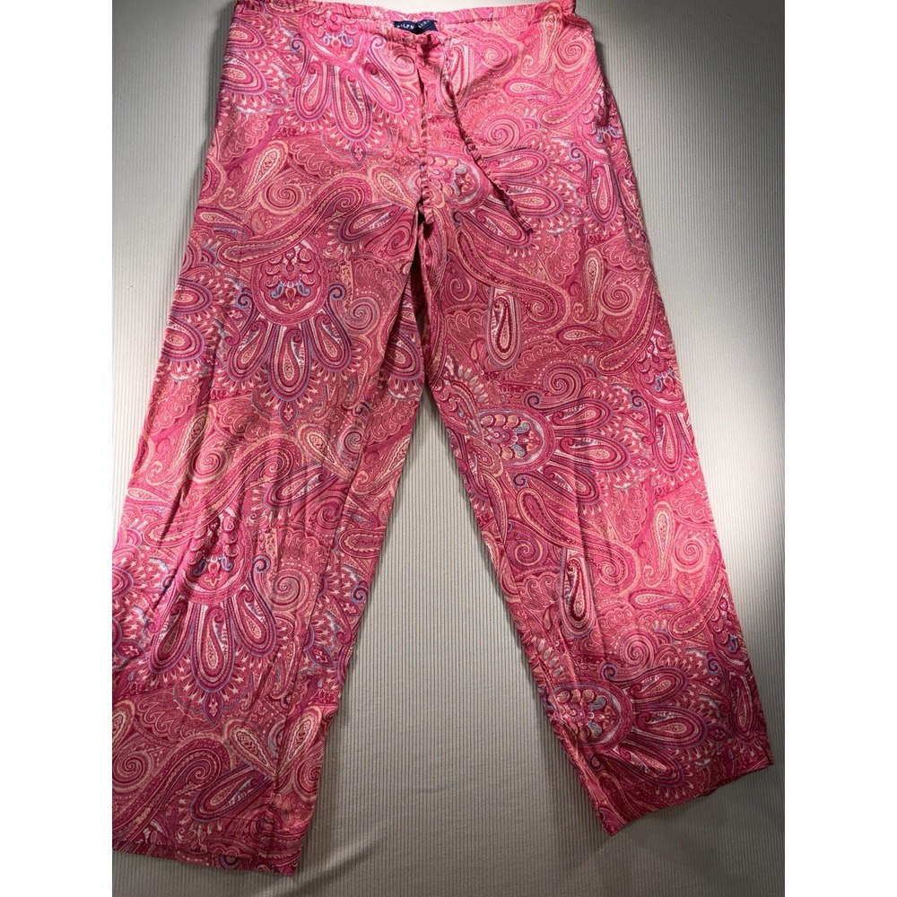 Ralph Lauren Lounge Pants Paisley 100% Cotton Women's S Pink/White Elastic